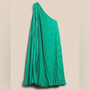 BANANA REPUBLIC Green One-Shoulder Pleated Formal Dress